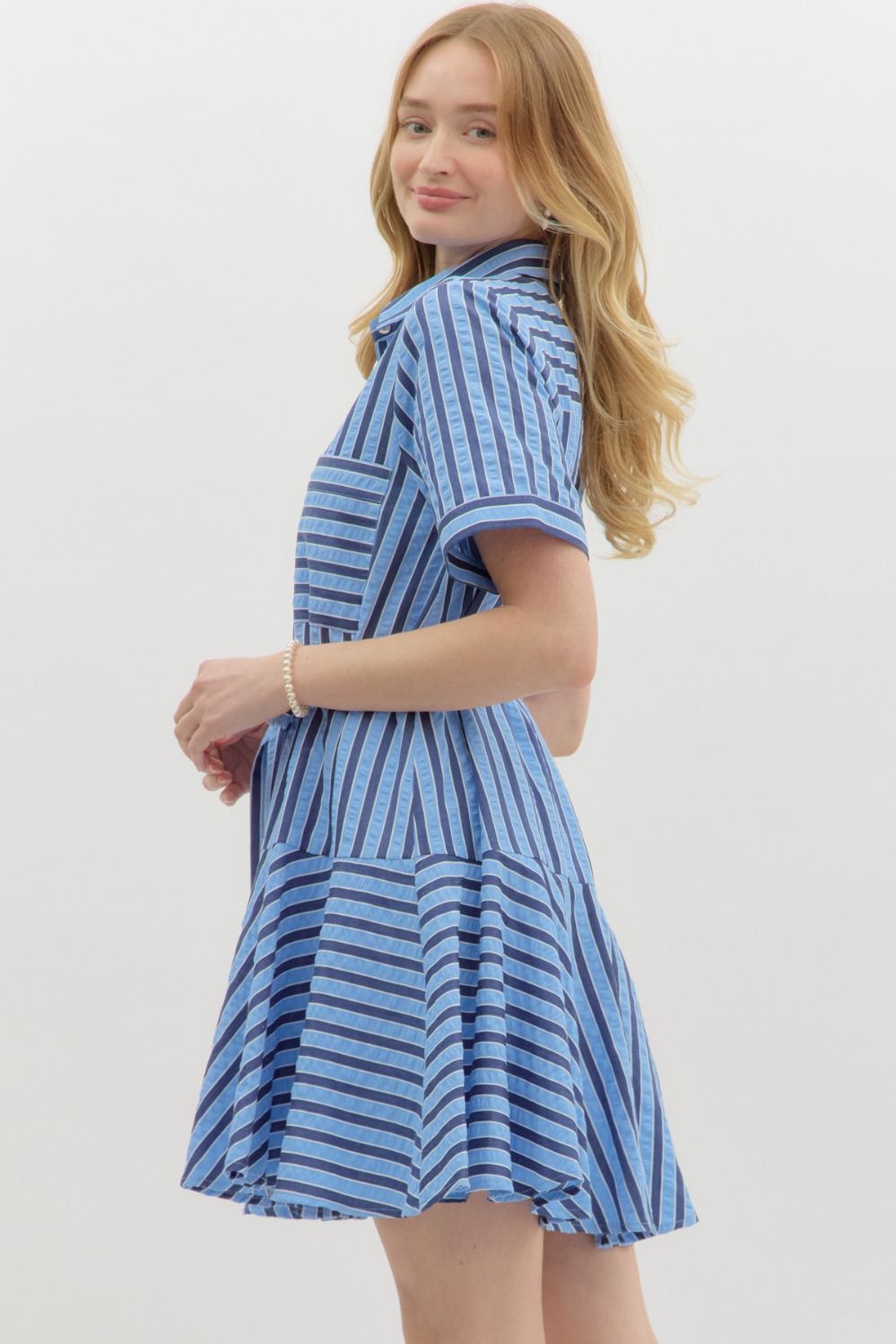 Nina Stripe Mini Dress- Blue