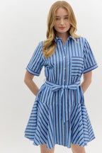 Nina Stripe Mini Dress- Blue