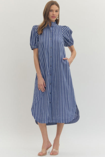 Kennedy Stripe Midi Dress- Navy