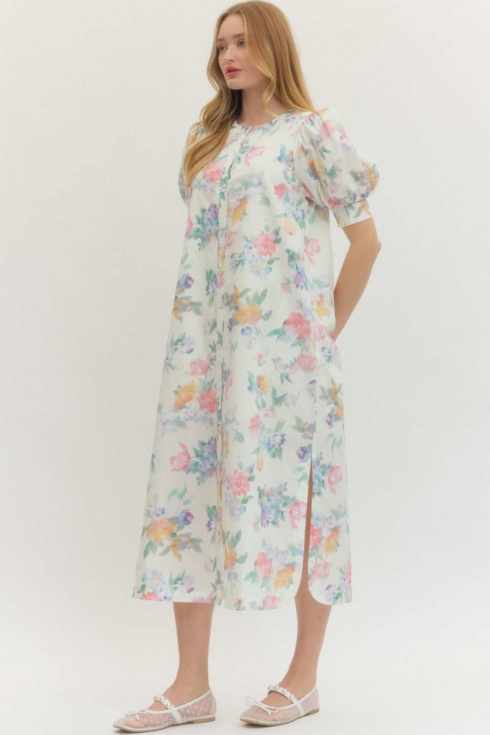 Emily Floral Midi Dress- Cream