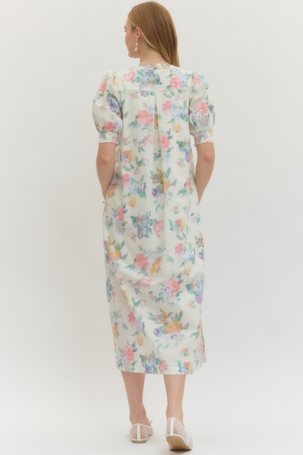 Emily Floral Midi Dress- Cream