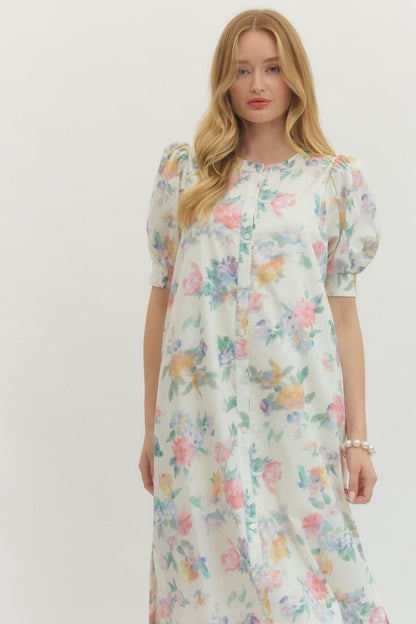 Emily Floral Midi Dress- Cream