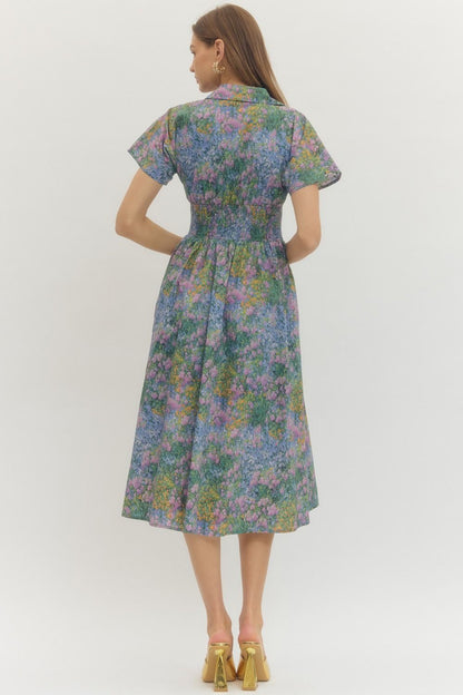 The Garden Zip Dress- Blue
