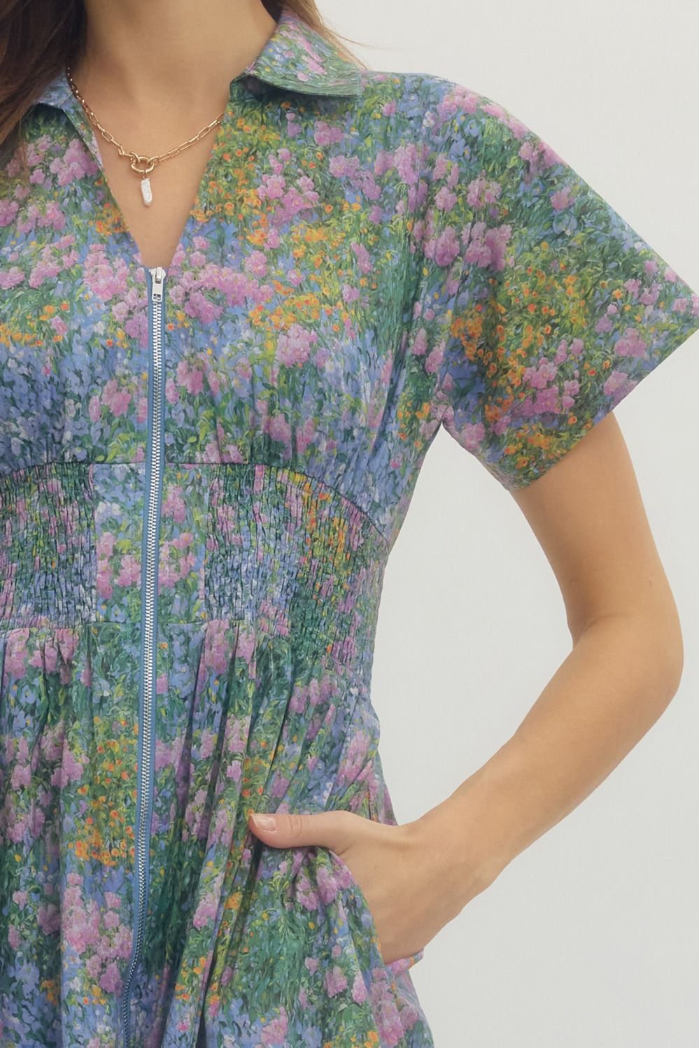 The Garden Zip Dress- Blue