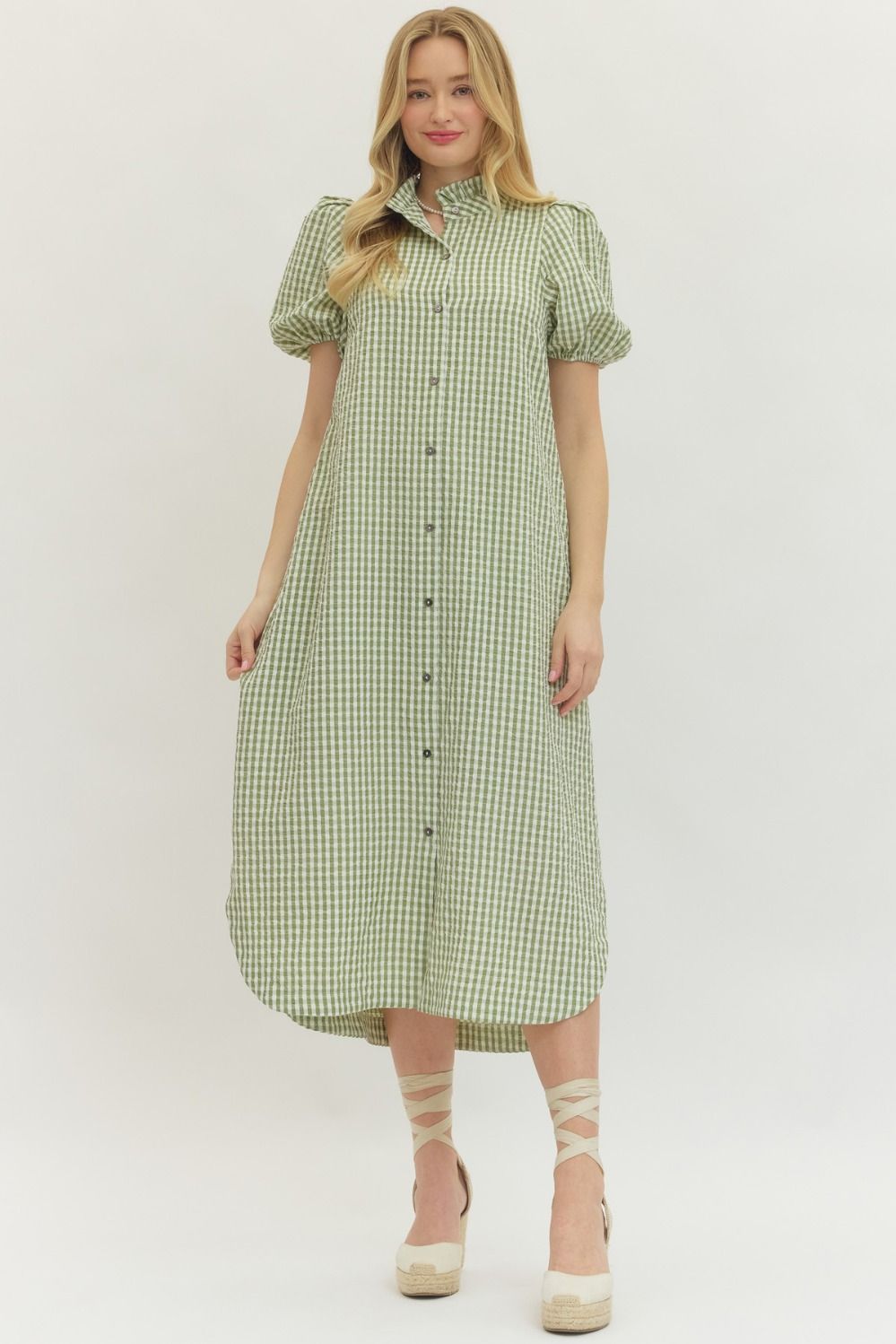 Gingham Midi Dress- Sage