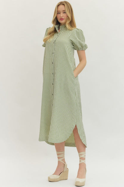 Gingham Midi Dress- Sage
