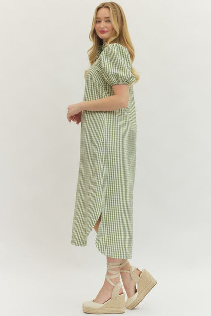 Gingham Midi Dress- Sage