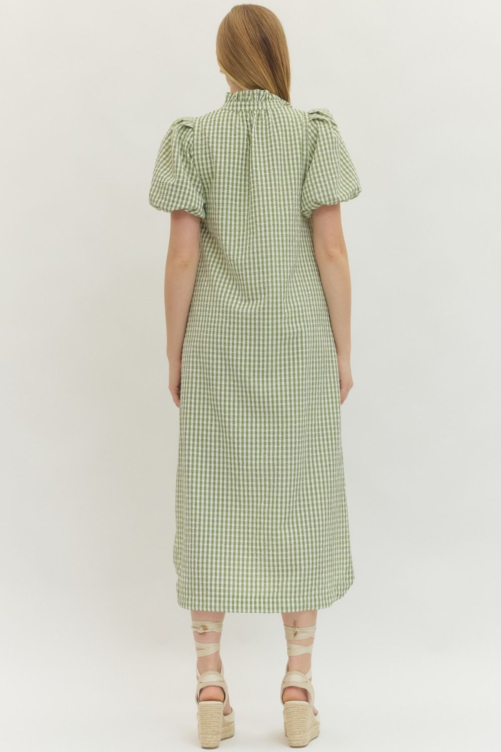Gingham Midi Dress- Sage