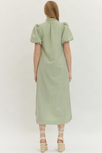 Gingham Midi Dress- Sage