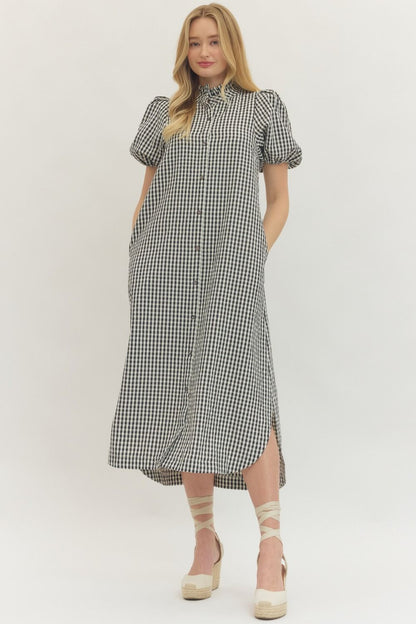 Gingham Midi Dress- Black