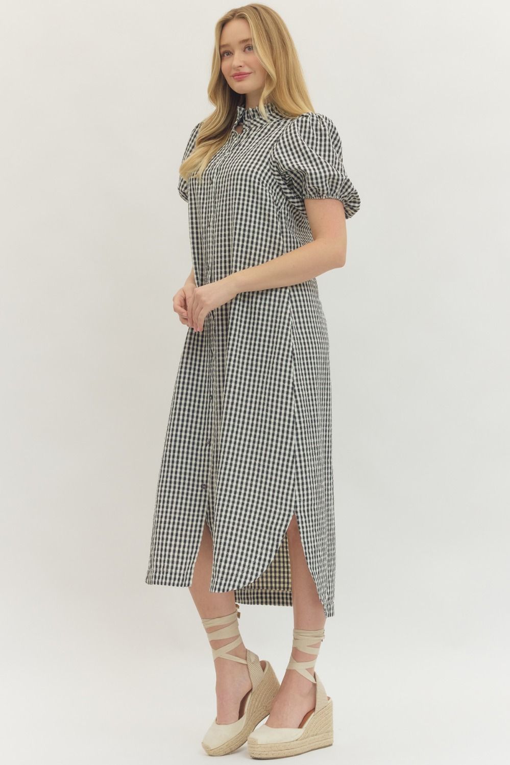 Gingham Midi Dress- Black