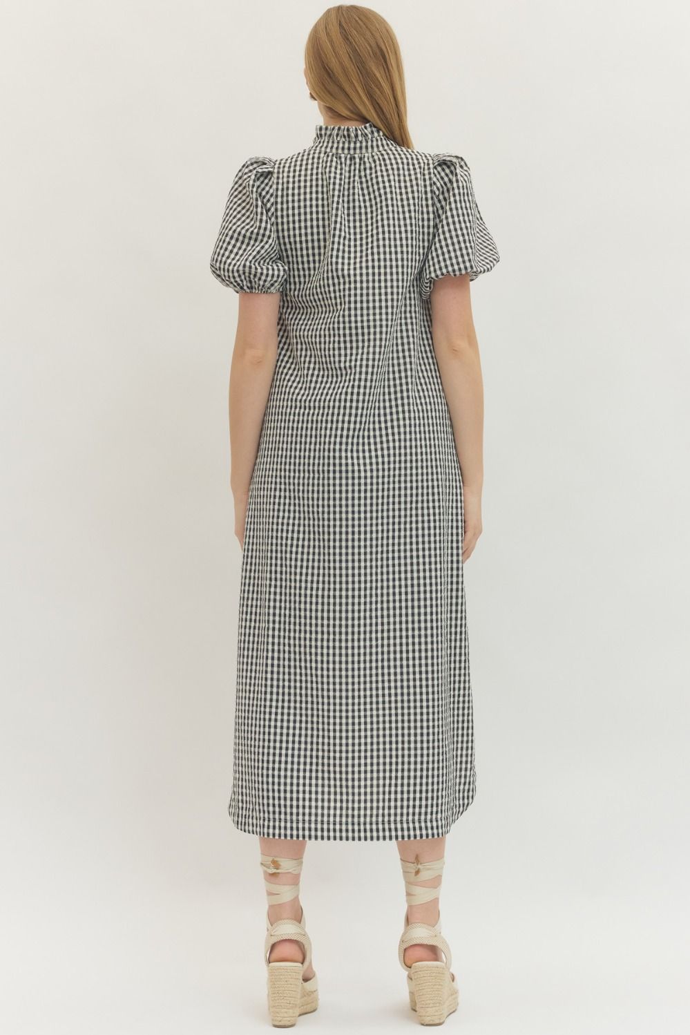 Gingham Midi Dress- Black