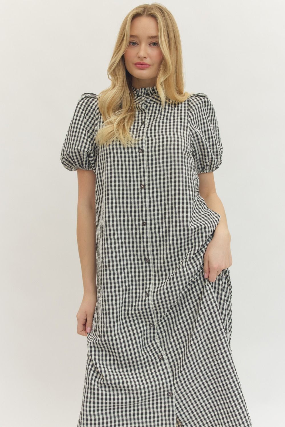 Gingham Midi Dress- Black