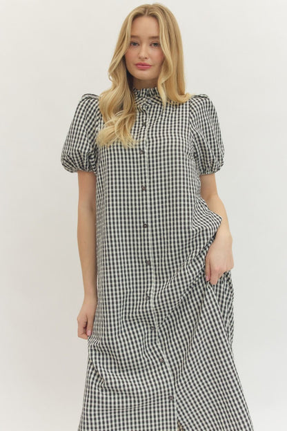 Gingham Midi Dress- Black