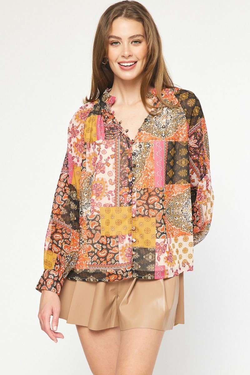 Paisley Top- Rust Multi