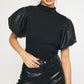 Leather Sleeve Top- Black