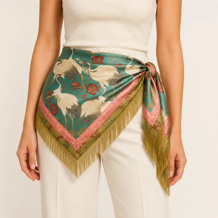 The Golden Crane Fringe Scarf