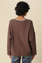 Jamie Contrast Layered Knit Tee- Brown