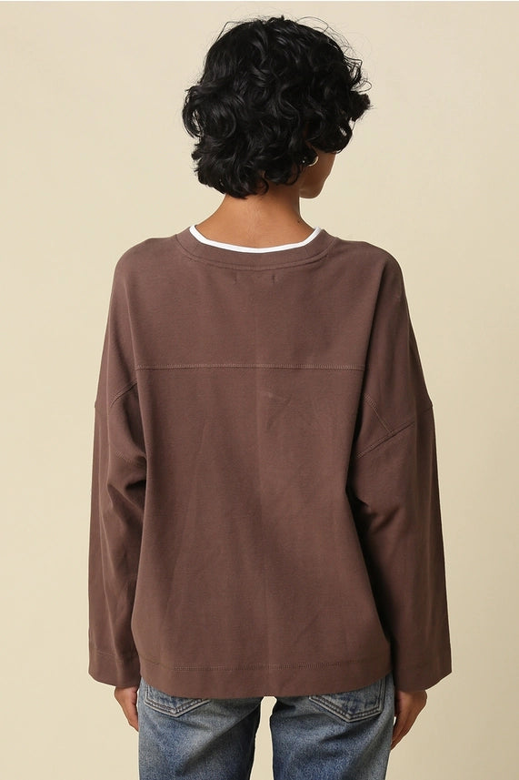 Jamie Contrast Layered Knit Tee- Brown