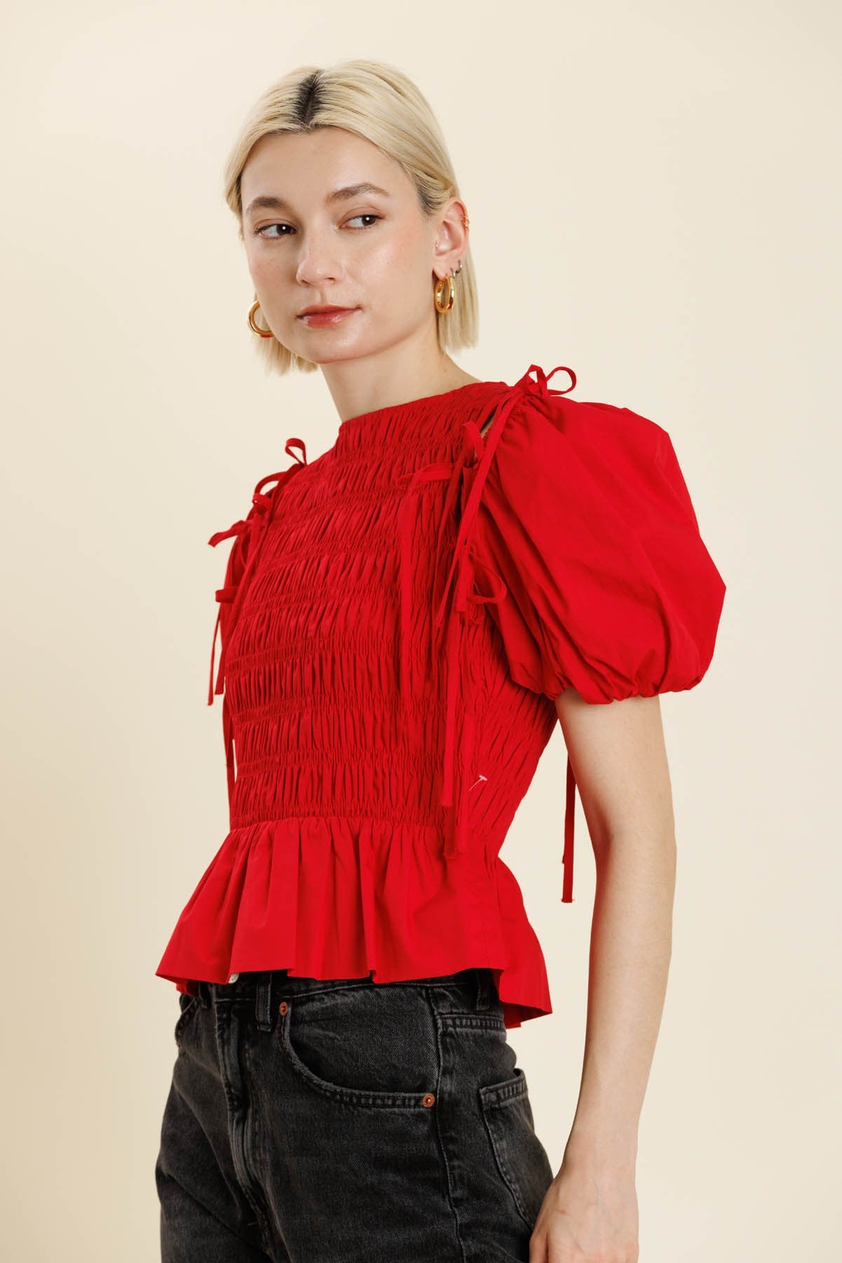 Millie Detachable Sleeve Top- Red
