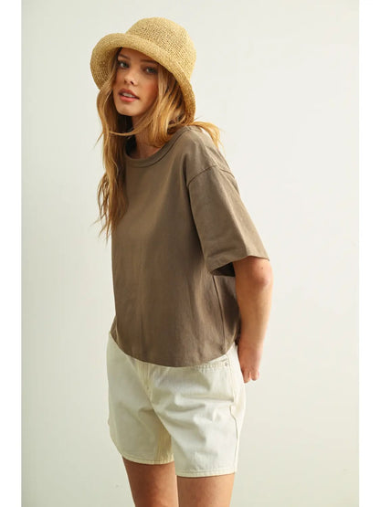 Linen Knit Tee- Olive