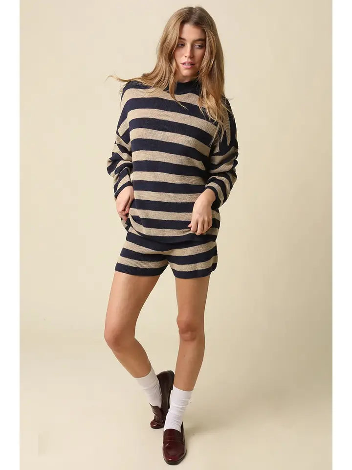 Claire Stripe Set- Navy/Khaki