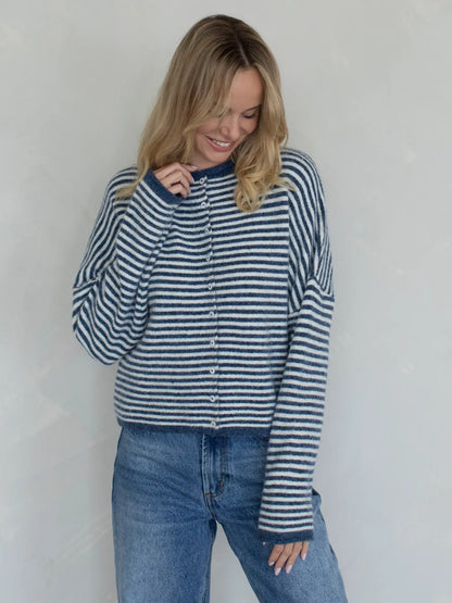 Piper Cardigan- Mini Stripe Denim