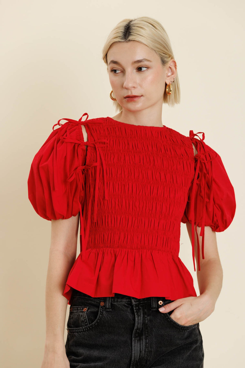 Millie Detachable Sleeve Top- Red