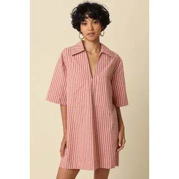 Carlie Stripe Collard Dress- Peach