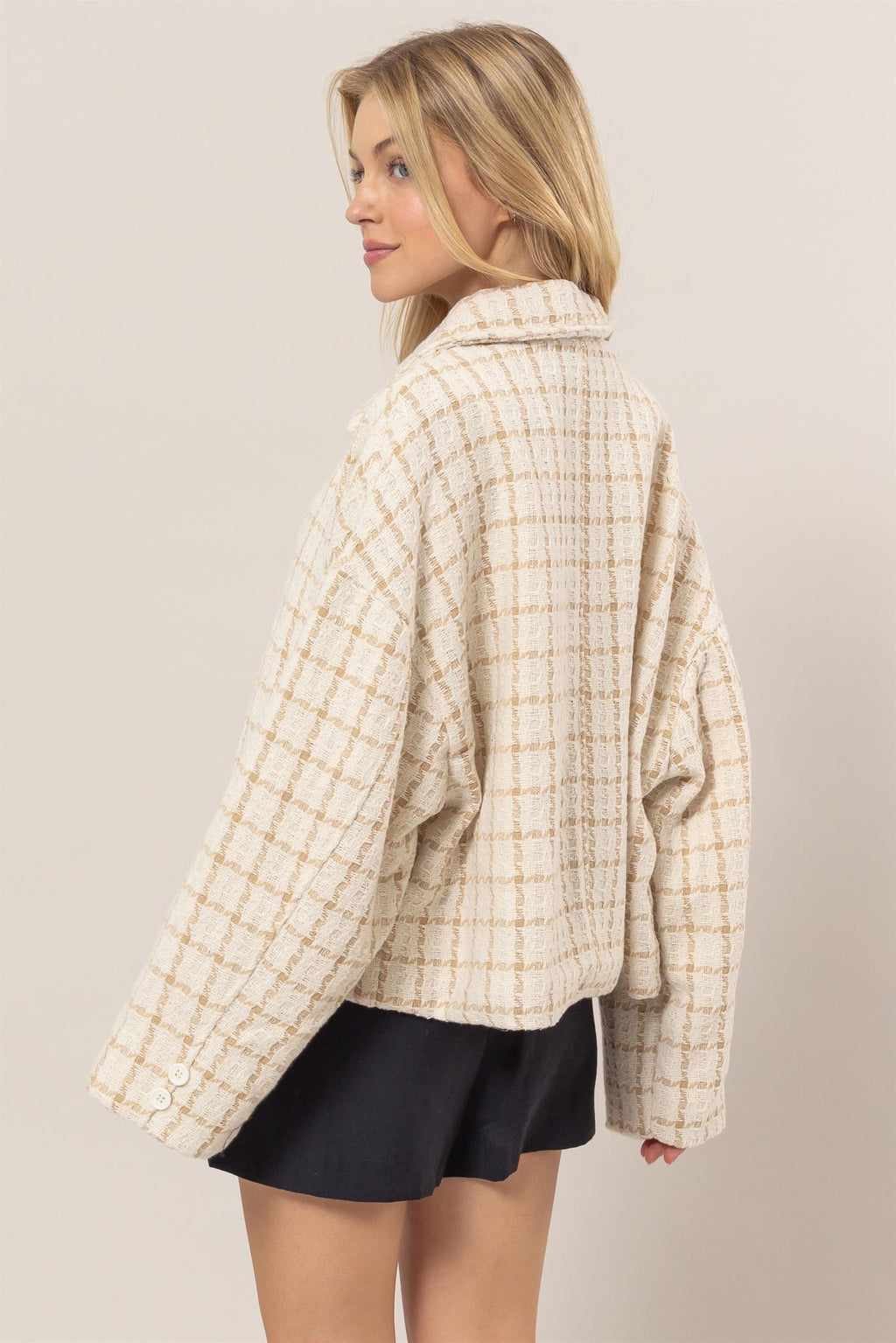 Tweed Plaid Jacket- Cream