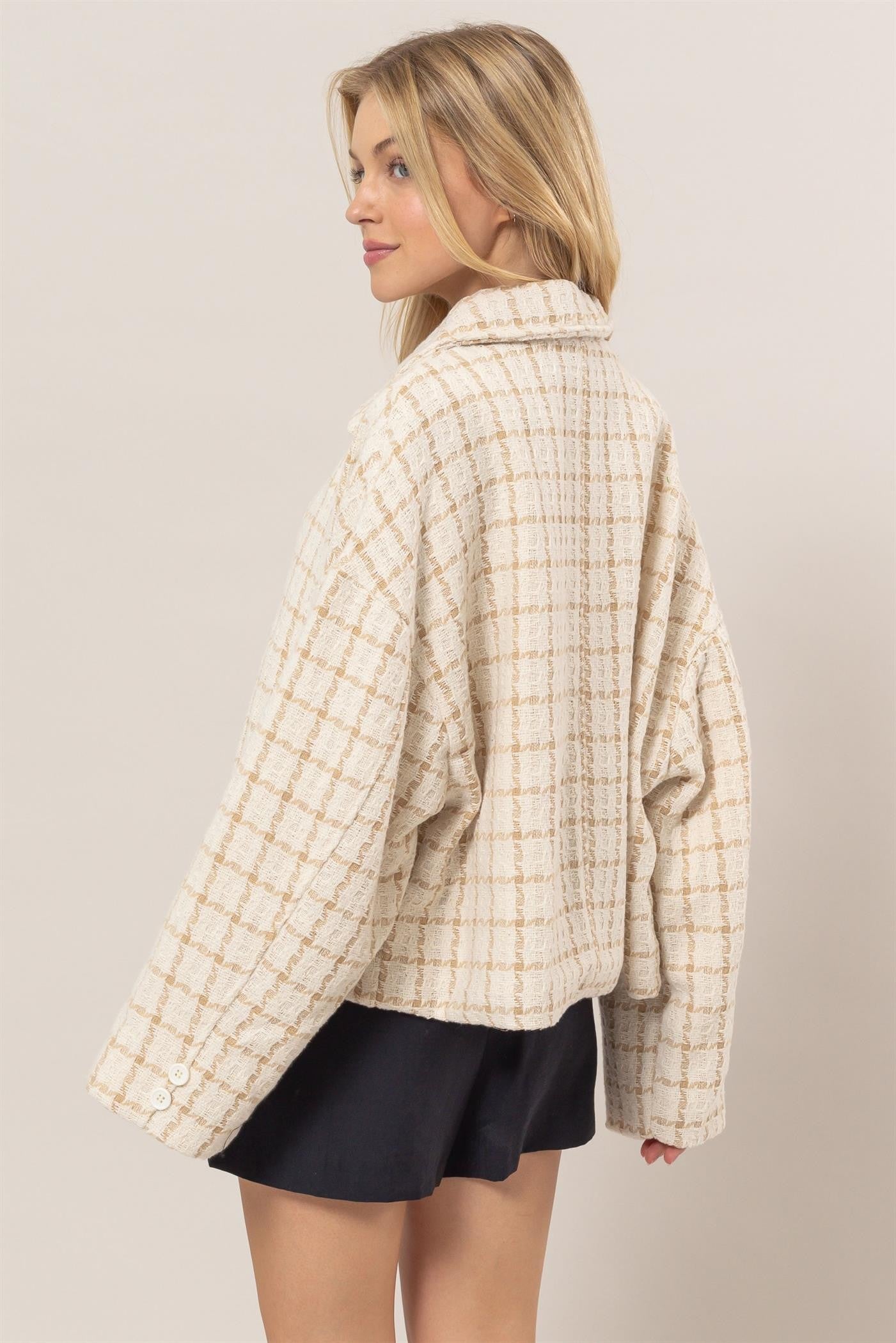 Tweed Plaid Jacket- Cream