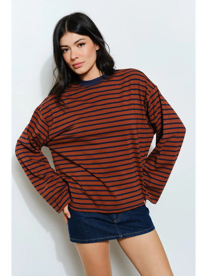 Hasley Striped Top- Brown/Navy