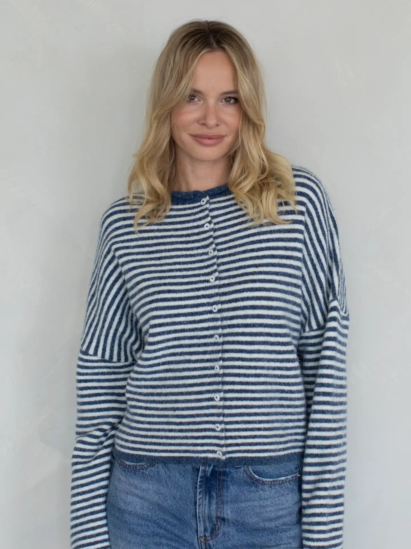Piper Cardigan- Mini Stripe Denim
