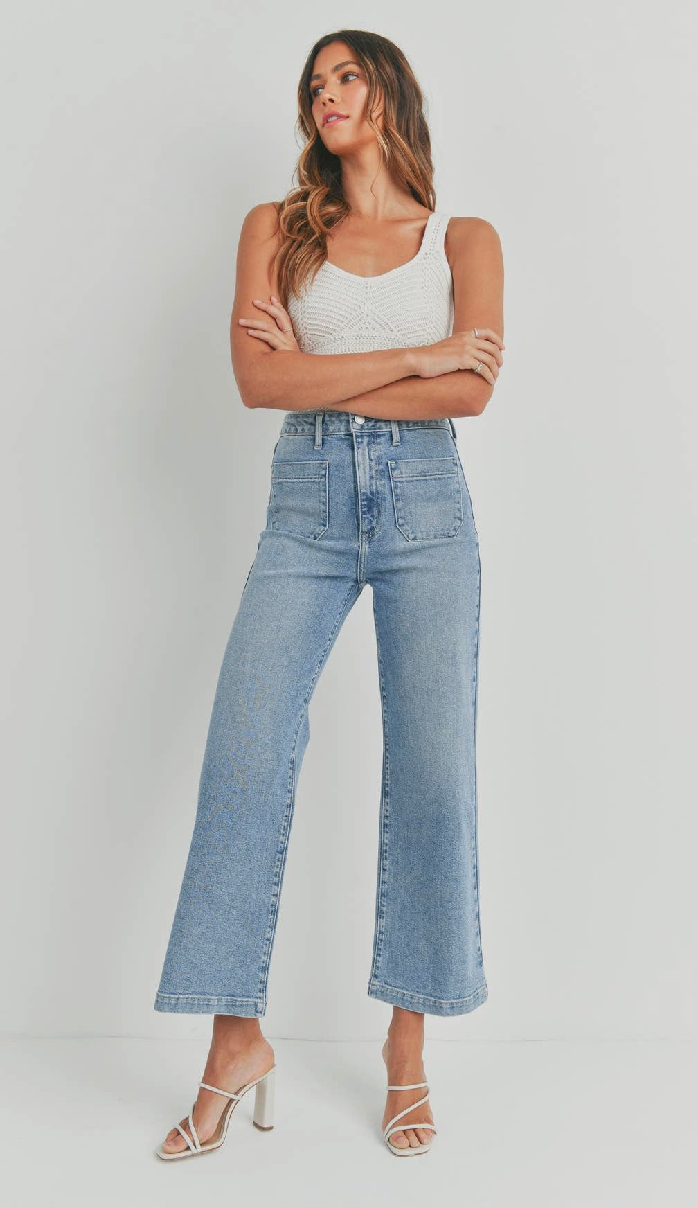 Patch Pocket Wide Leg Jean- Light