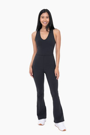Cross Back Knot Flare Jumpsuit- Black