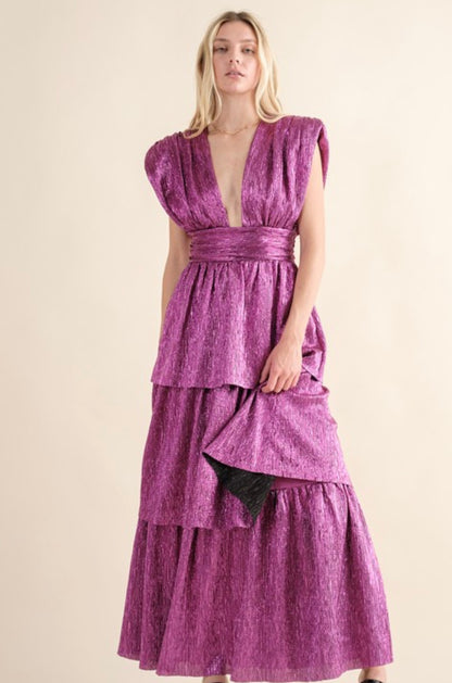 Metallic Plunge Maxi- Magenta