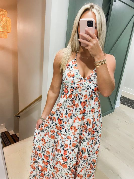 Chiffon Floral Maxi- Orange