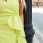 Slit Falling Ruffle Dress- Lime