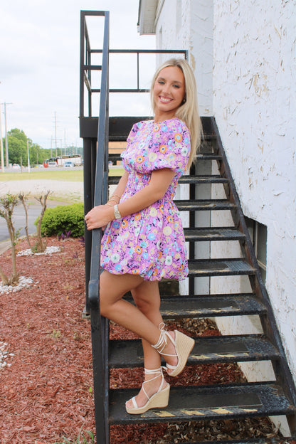 Floral Bubble Dress- Purple – 128 Floral Bubble Dress- Purple – 128