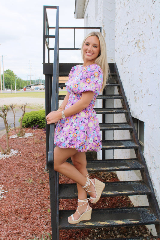 Floral Bubble Dress- Purple