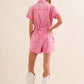 Washed Utility Romper- Pink