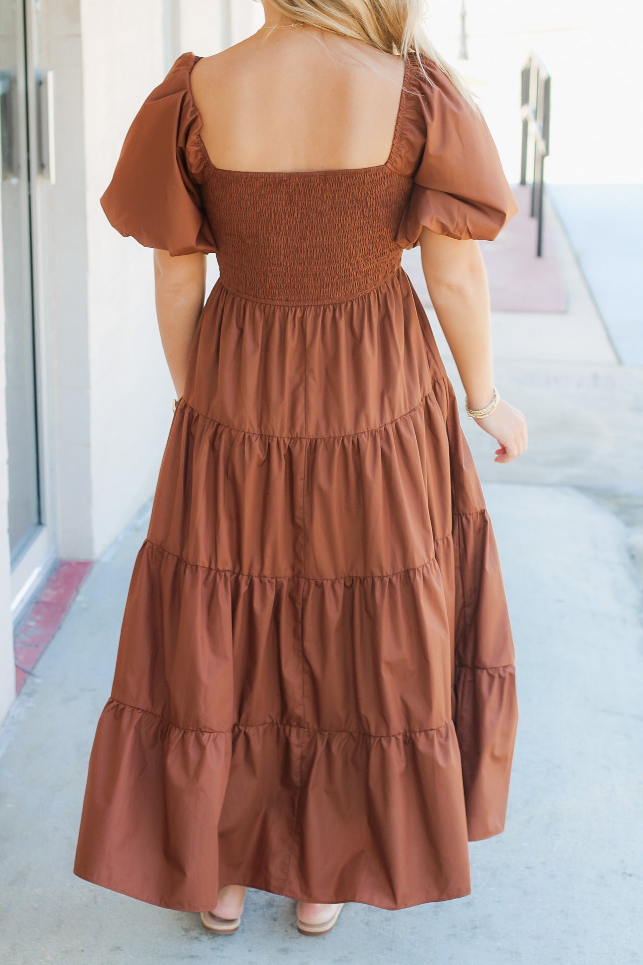 Bubble Sleeve Maxi- Brown