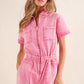 Washed Utility Romper- Pink