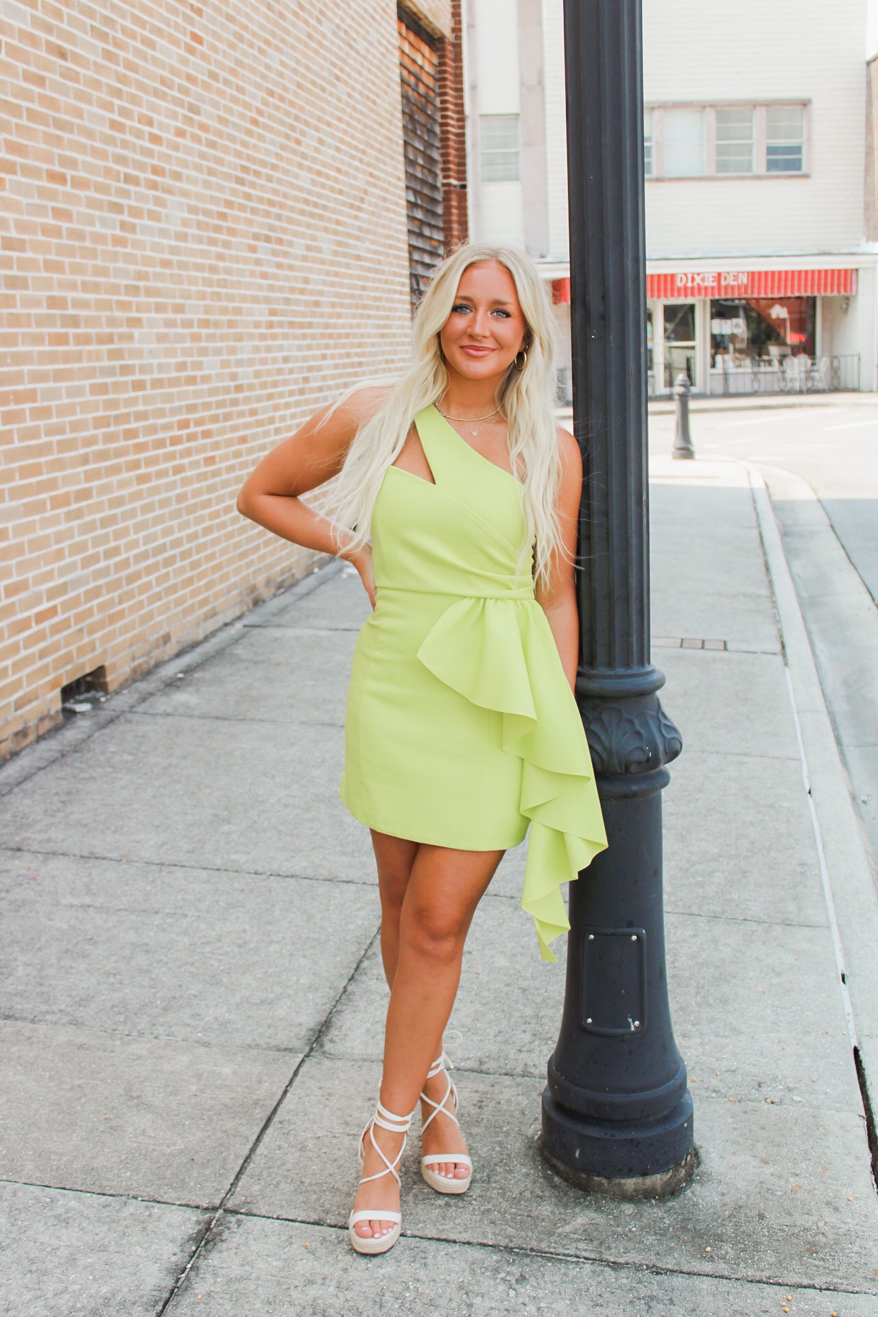 Karen mini dress in chartreuse outlet green