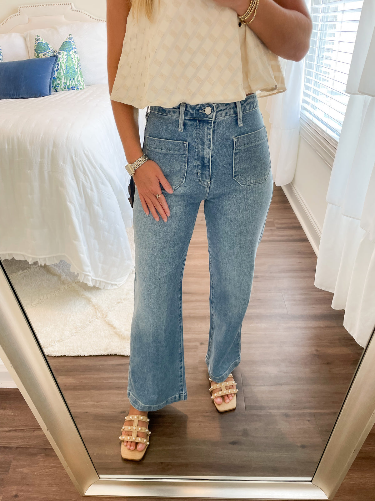 Patch Pocket Wide Leg Jean- Light