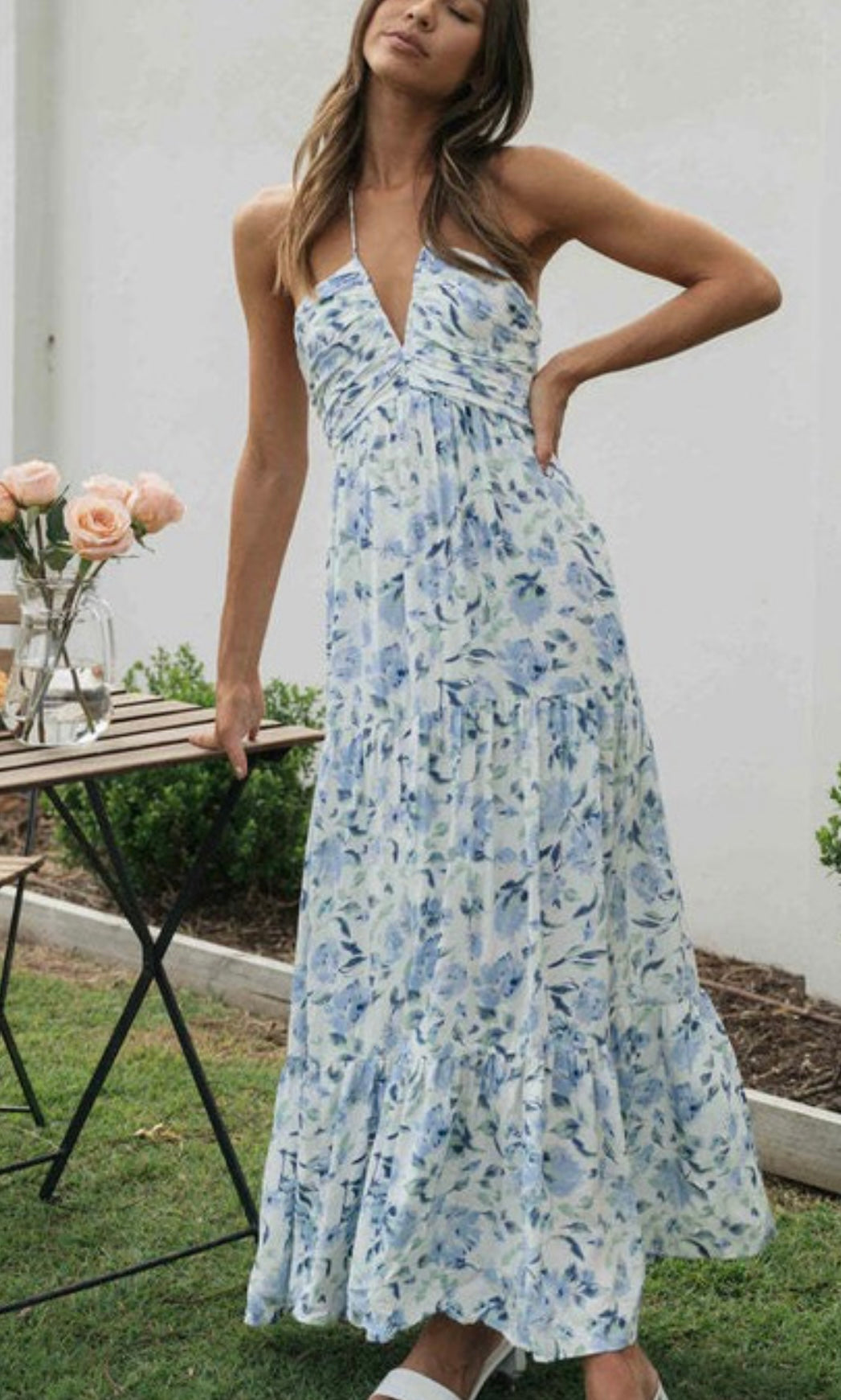 Chiffon Floral Maxi- Blue