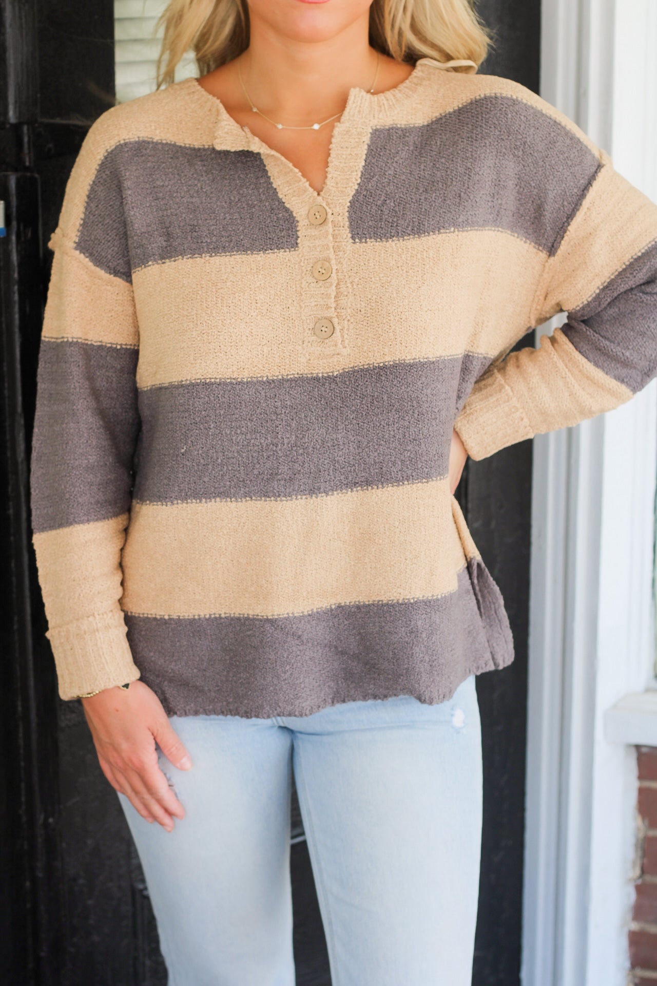 Stripe Sweater- Taupe/Charcoal