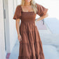 Bubble Sleeve Maxi- Brown