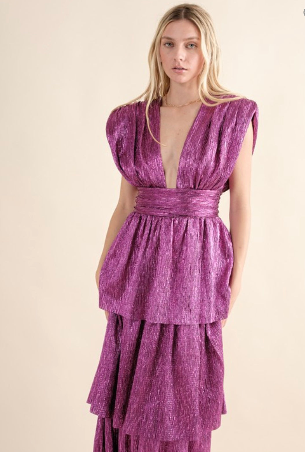 Metallic Plunge Maxi- Magenta