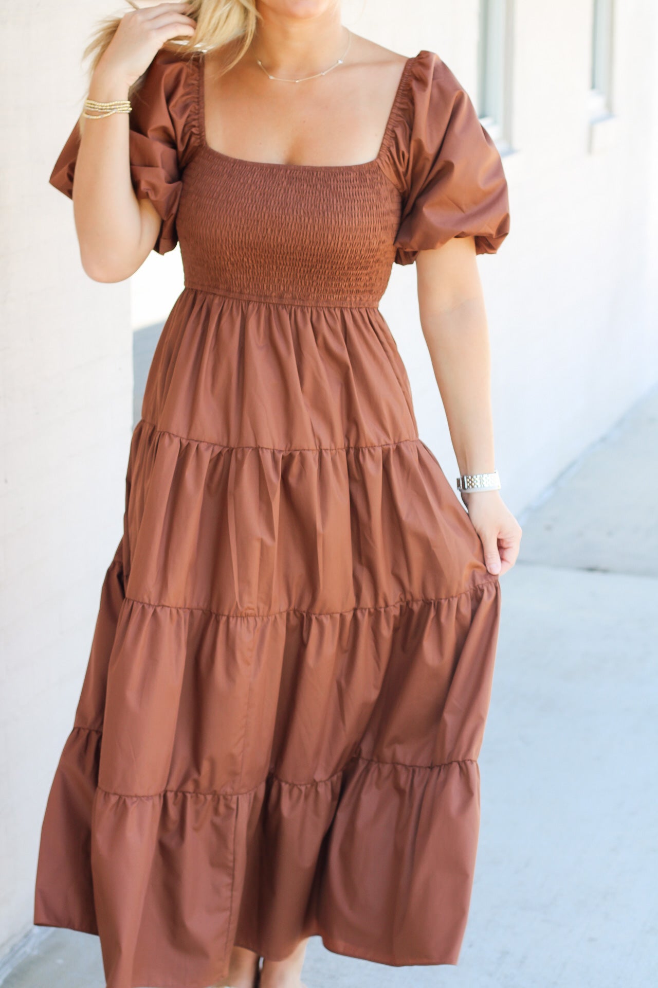 Bubble Sleeve Maxi- Brown